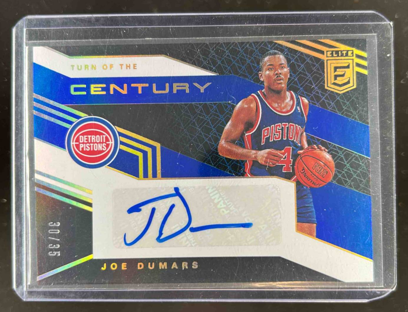 Card image for 2019-20 Panini Donruss Elite Joe Dumars Turn of the Century Signatures Blue 30 /35 #TC-JDM Auto