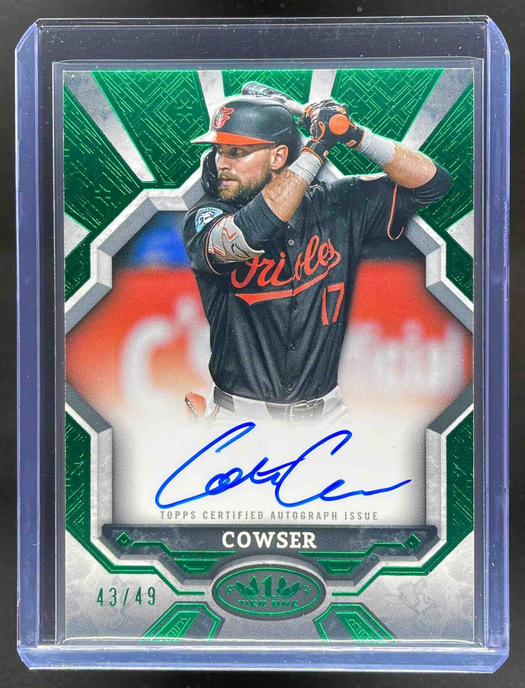 Card image for 2025 Topps Tier One Colton Cowser Break Out Auto Green Foil /50 #BOA-CC