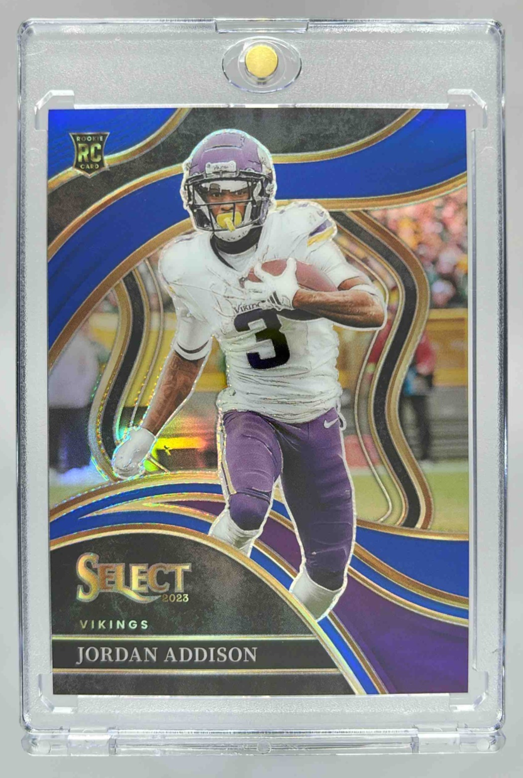 Card image for 2023 Panini Select Jordan Addison Light Blue Prizms /99 #194 RC Premier Level Vikings
