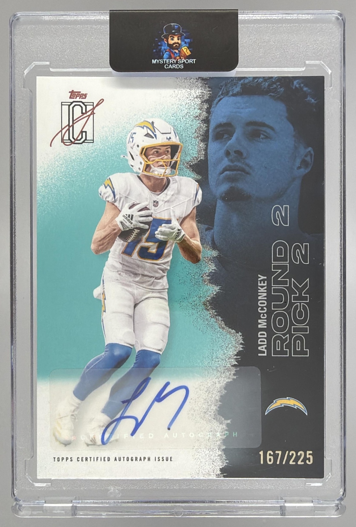 Card image for 2025 Topps Signature Class Ladd McConkey Veteran Auto Teal Foil /225 #81 Chargers