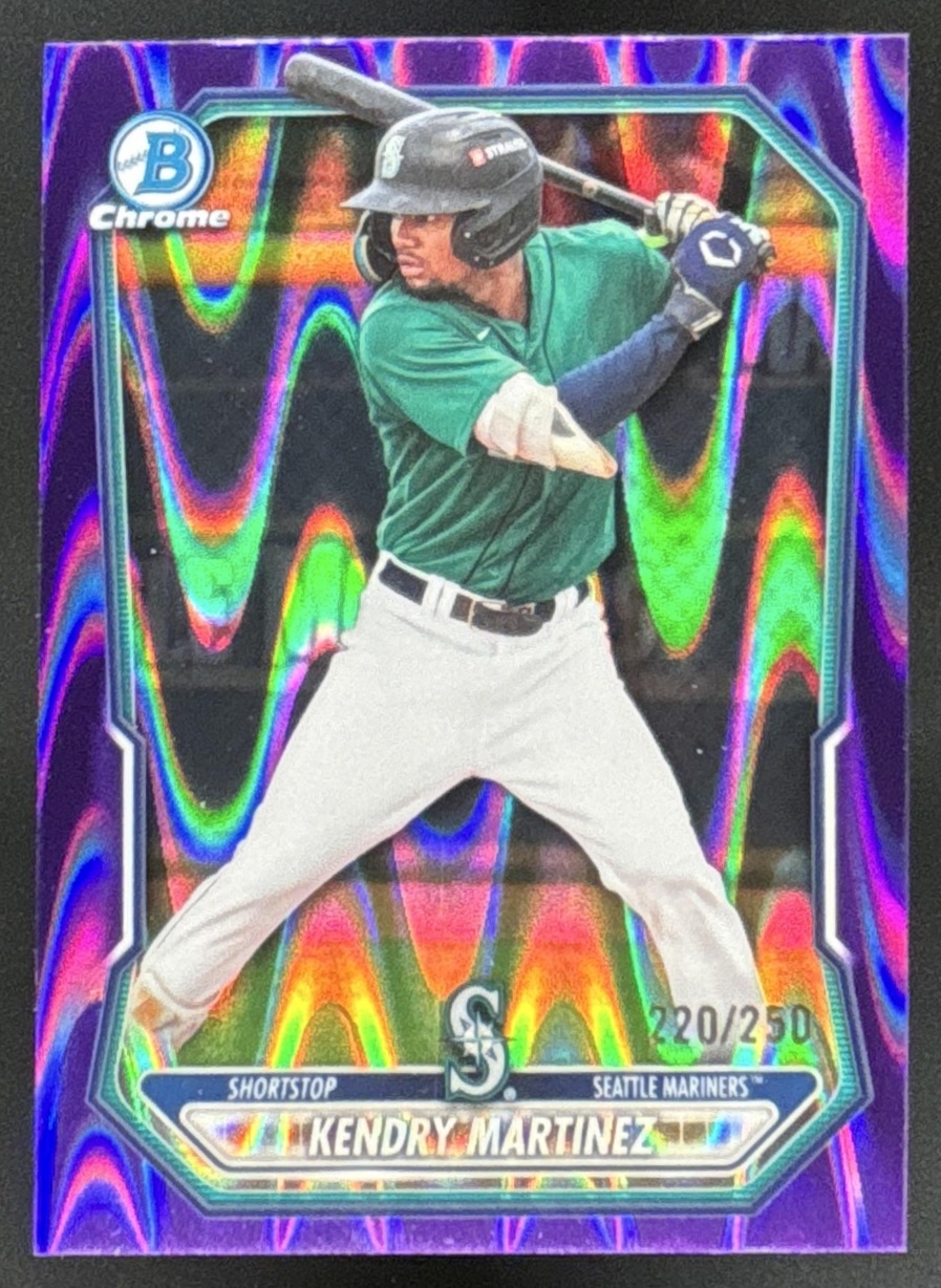 Card image for 2026 Bowman Kendry Martinez Chrome Prospects Purple RayWave Refractor /250