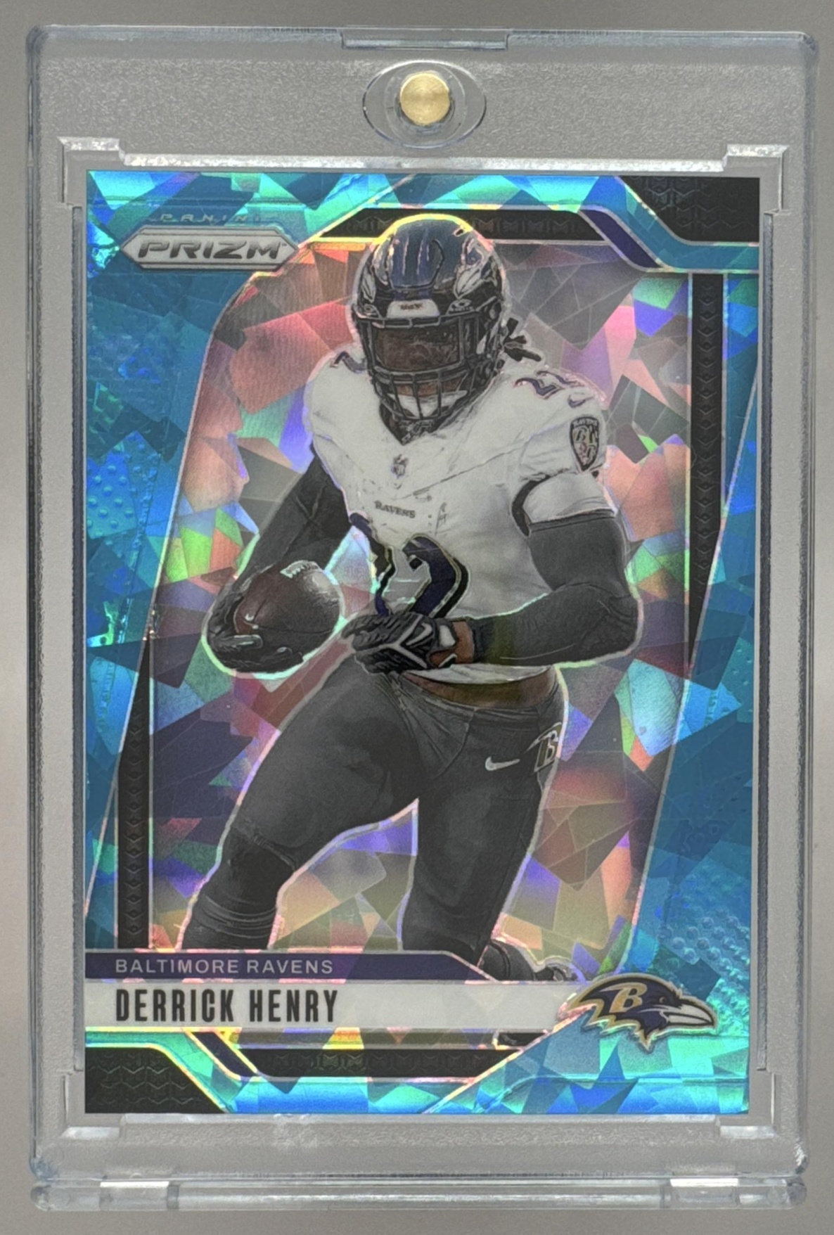 Card image for 2024 Panini Football Prizm Derrick Henry No Huddle Blue /99 #20 Baltimore Ravens