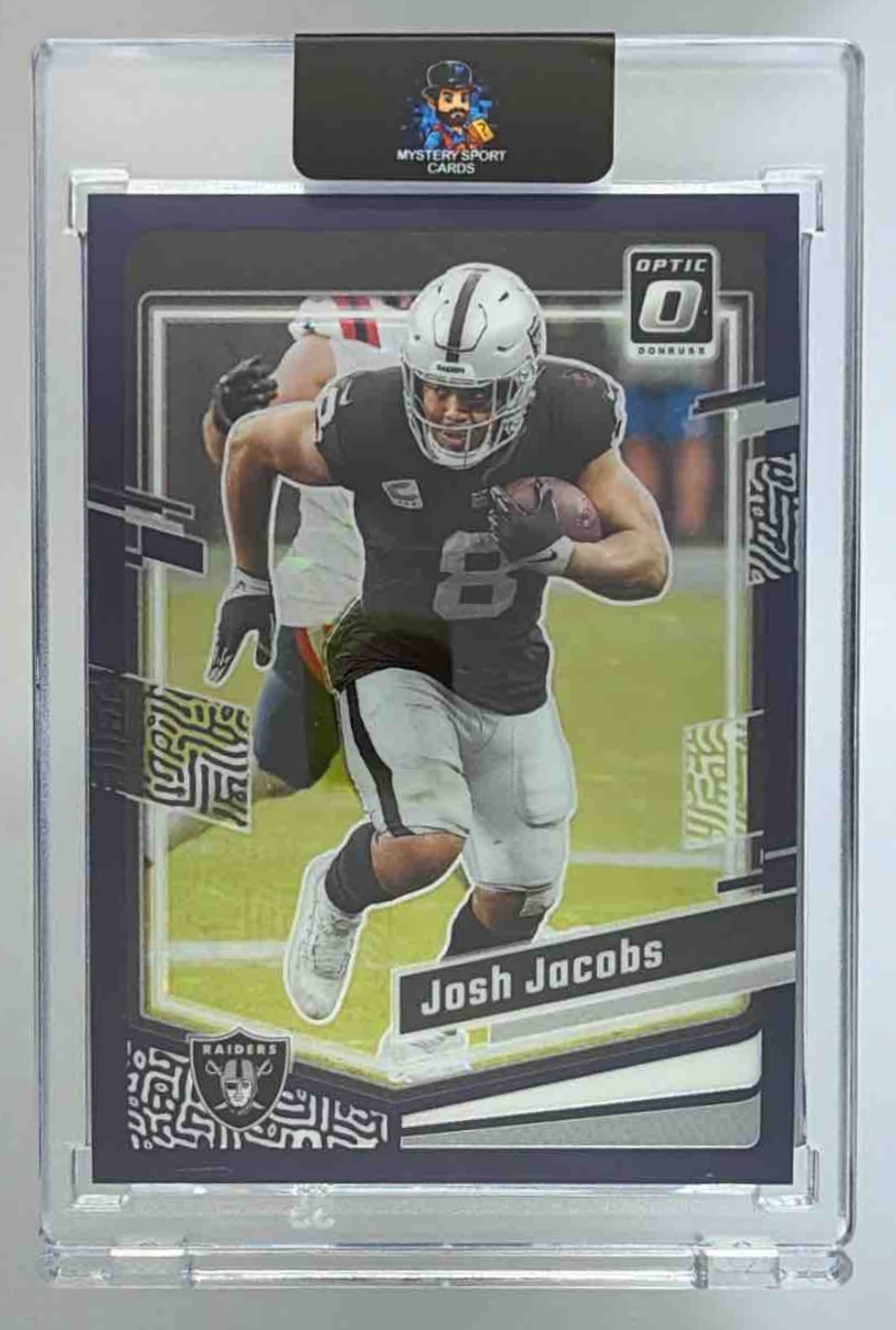 Card image for 2023 Panini Donruss Optic Josh Jacobs Purple Stars Prizm /15 #99 Raiders