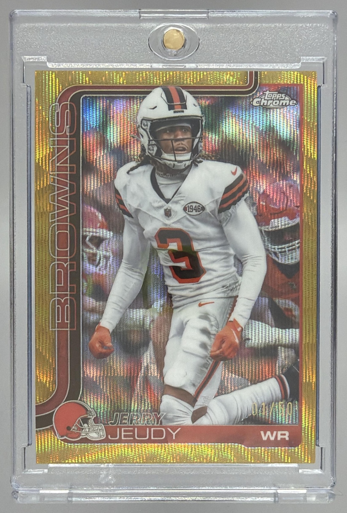 Card image for 2025 Topps Chrome Jerry Jeudy Gold Geometric Refractor /50 #68 Browns