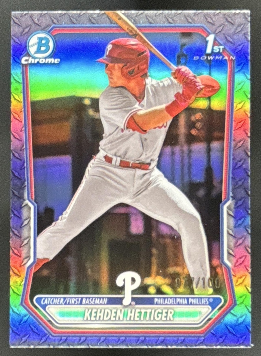 Card image for 2026 Bowman Kehden Hettiger Chrome Steel Metal Refractor /100 1st Prospect