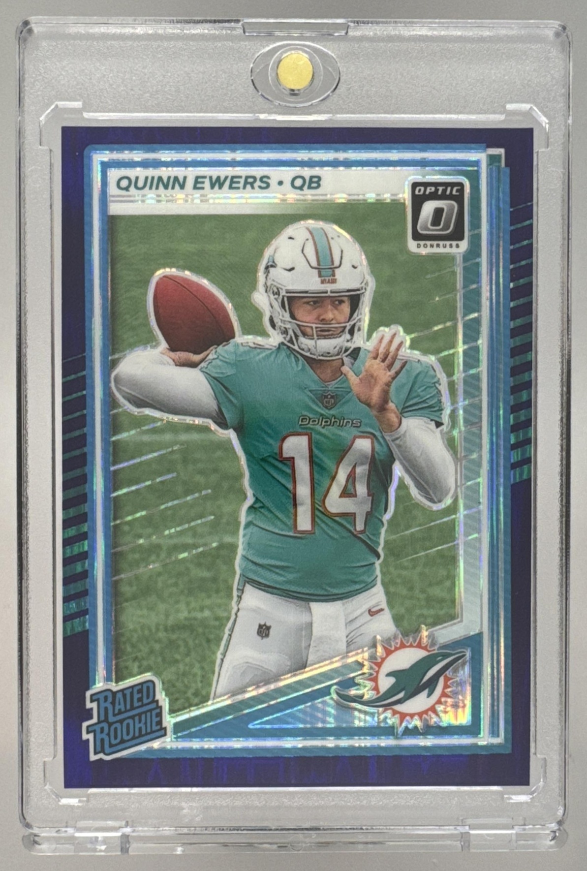Card image for 2025 Panini Donruss Optic Quinn Ewers Rated Rookie Holo Prizm #213 Dolphins