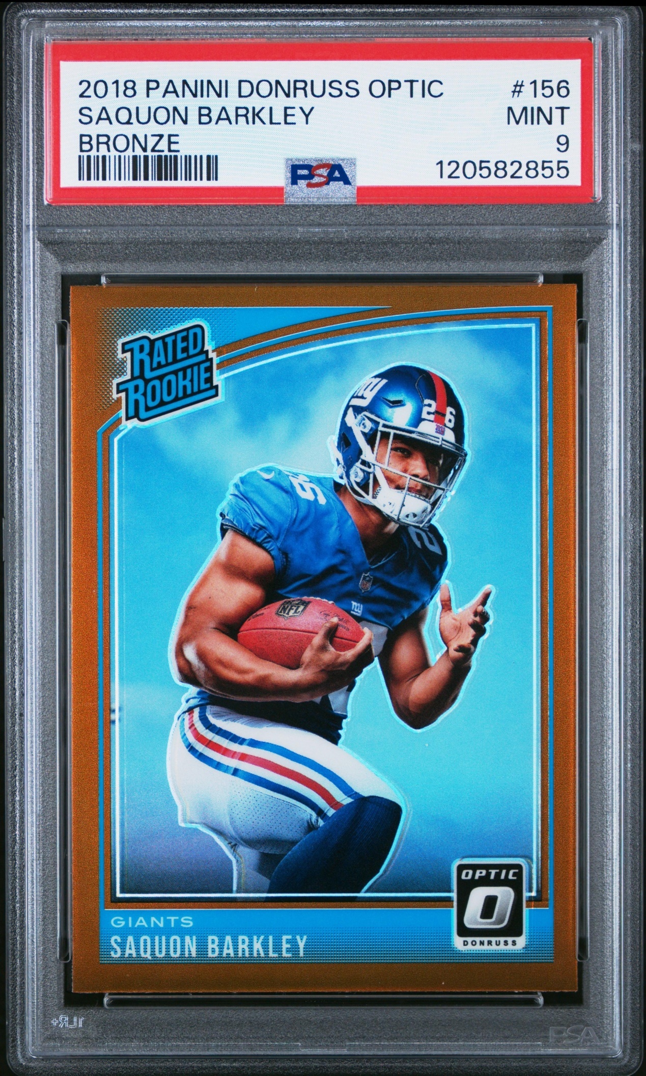 Card image for 2018 Panini Donruss Optic Saquon Barkley Bronze Prizm #156 RC Giants