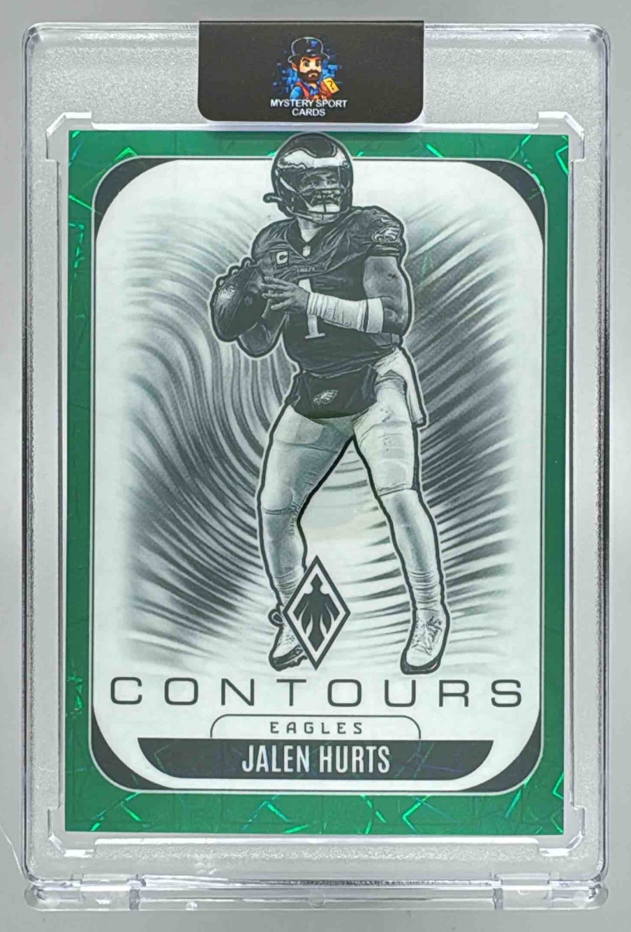 Card image for 2025 Panini Phoenix Jalen Hurts Contours Yellow Mojo /49 #26 Eagles