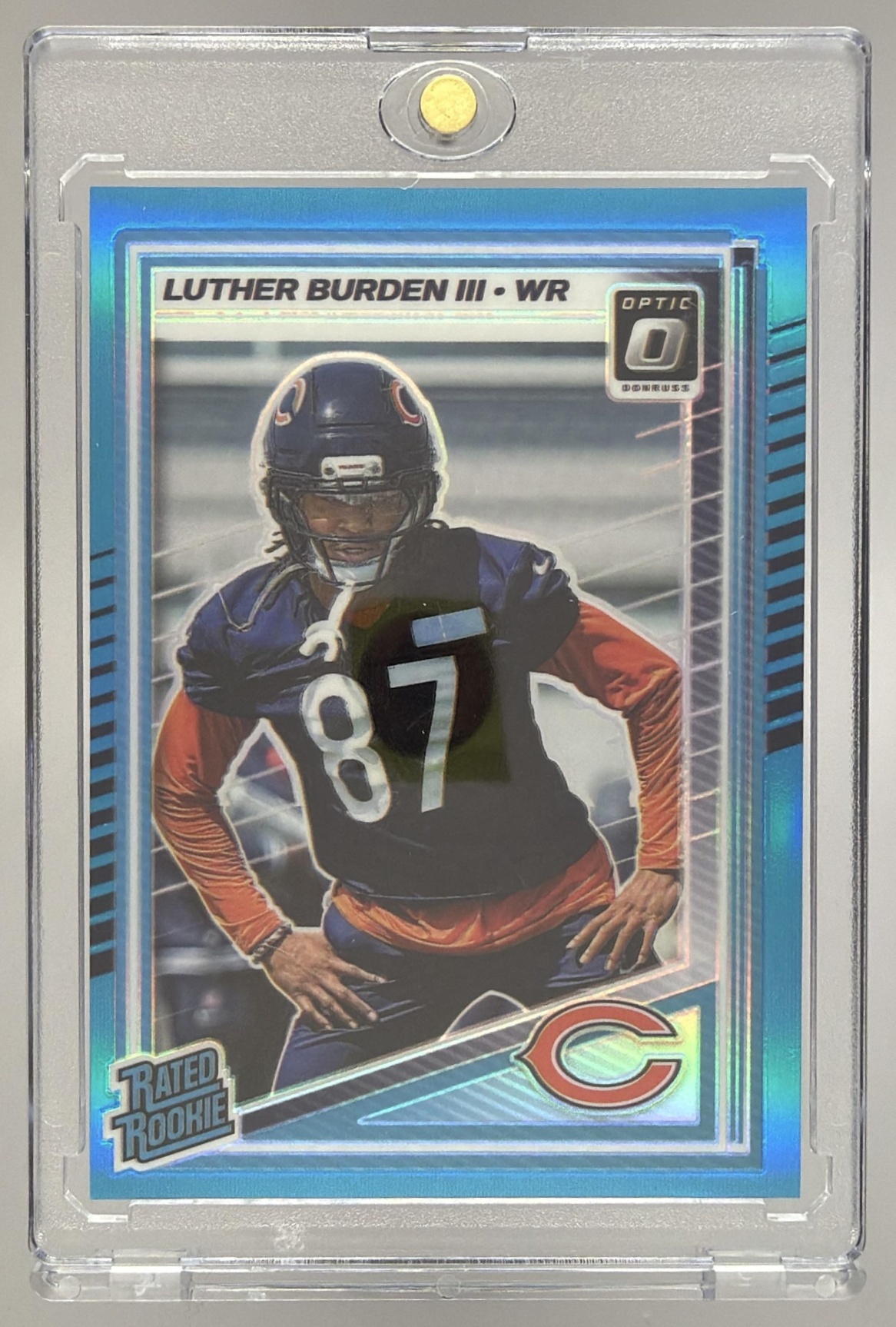 Card image for 2025 Panini Donruss Optic Luther Burden III Rated Rookie Aqua Prizm /349 #275 Bears