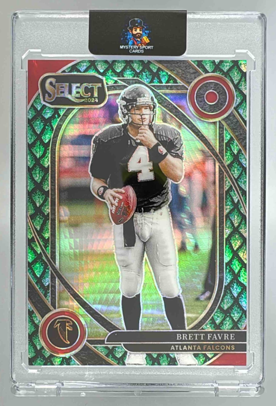 Card image for 2024 Panini Select Brett Favre Club Dragon Scale Prizm /81 #211 Falcons