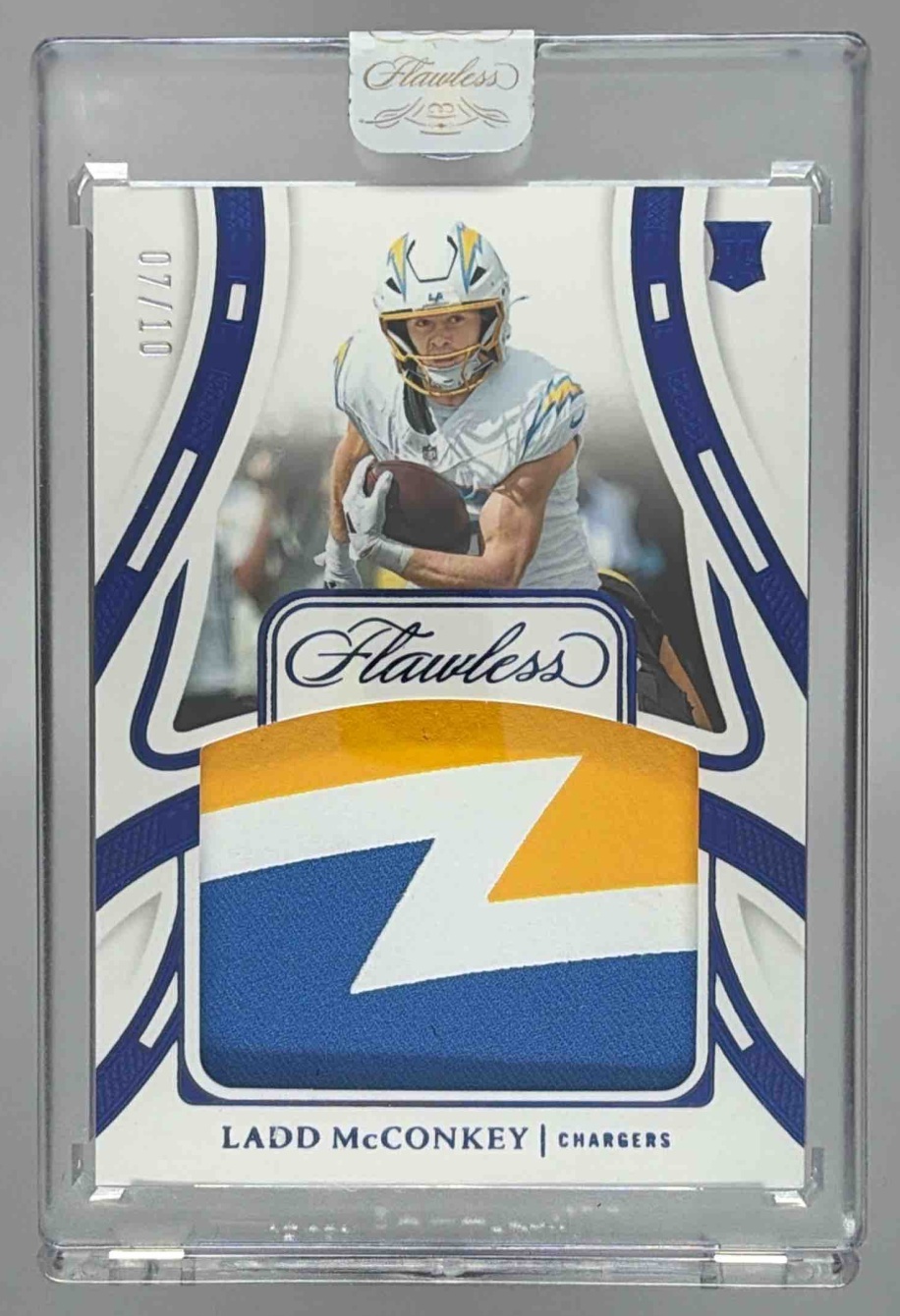 Card image for 2025 Panini Flawless Ladd McConkey Patches Sapphire /10 #16 MEM Chargers