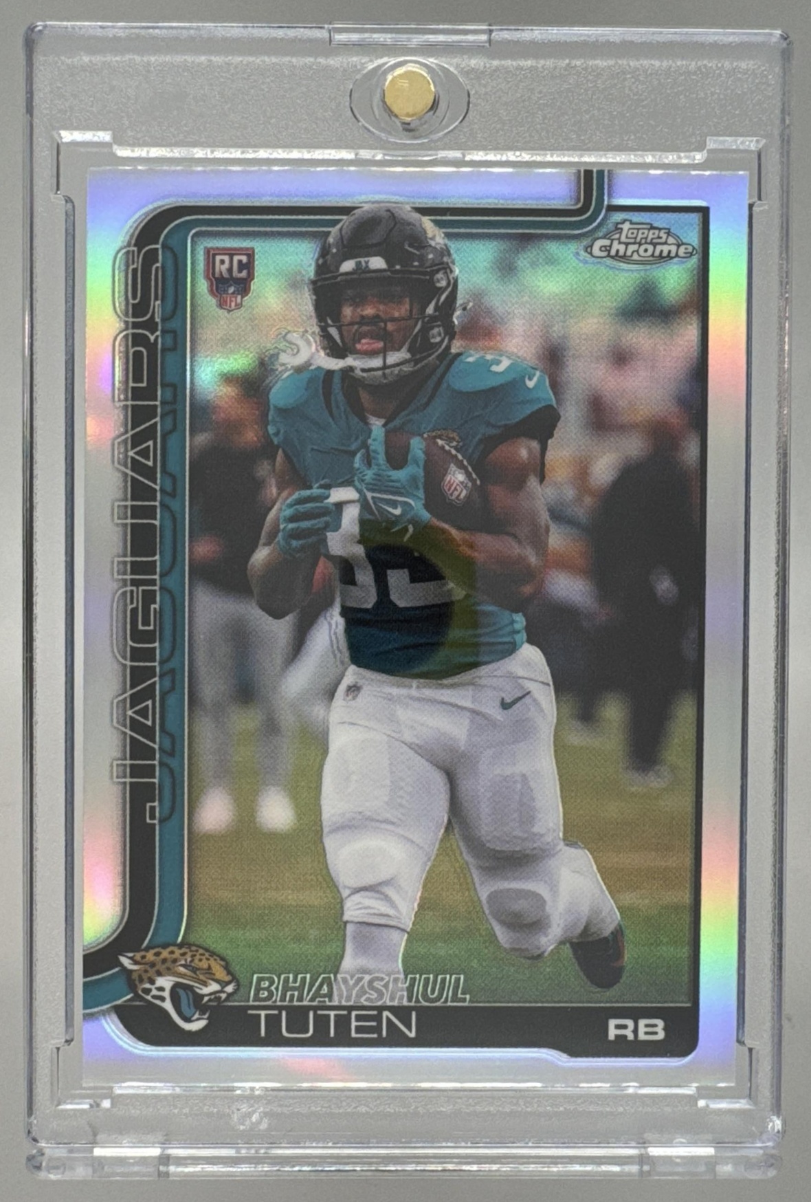 Card image for 2025 Topps Chrome Bhayshul Tuten Rookie Refractor #389 RC Jaguars