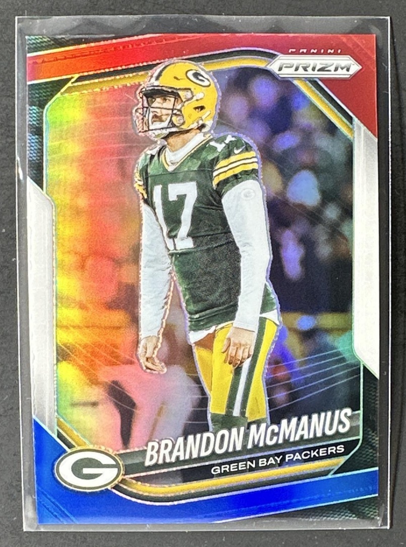 Card image for 2025 Panini Prizm Brandon McManus #290 Red White & Blue Packers