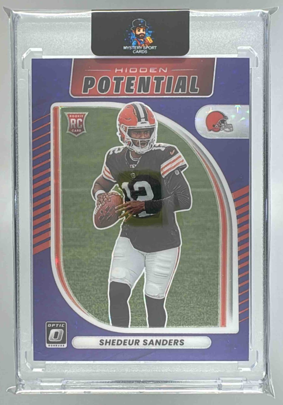 Card image for 2025 Panini Donruss Optic Shedeur Sanders Hidden Potential Purple Stars Prizm /25 #20 RC Browns