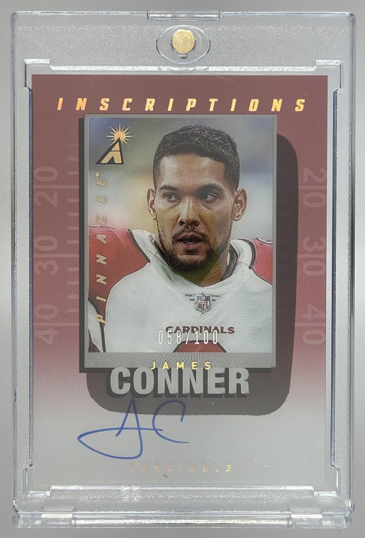 Card image for 2024 Panini Football Luminance James Conner Auto Gold /100 #2 Arizona Cardinals