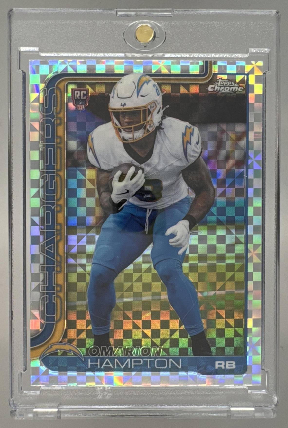 Card image for 2025 Topps Football Chrome Omarion Hampton Rookie #324 RC Los Angeles Chargers