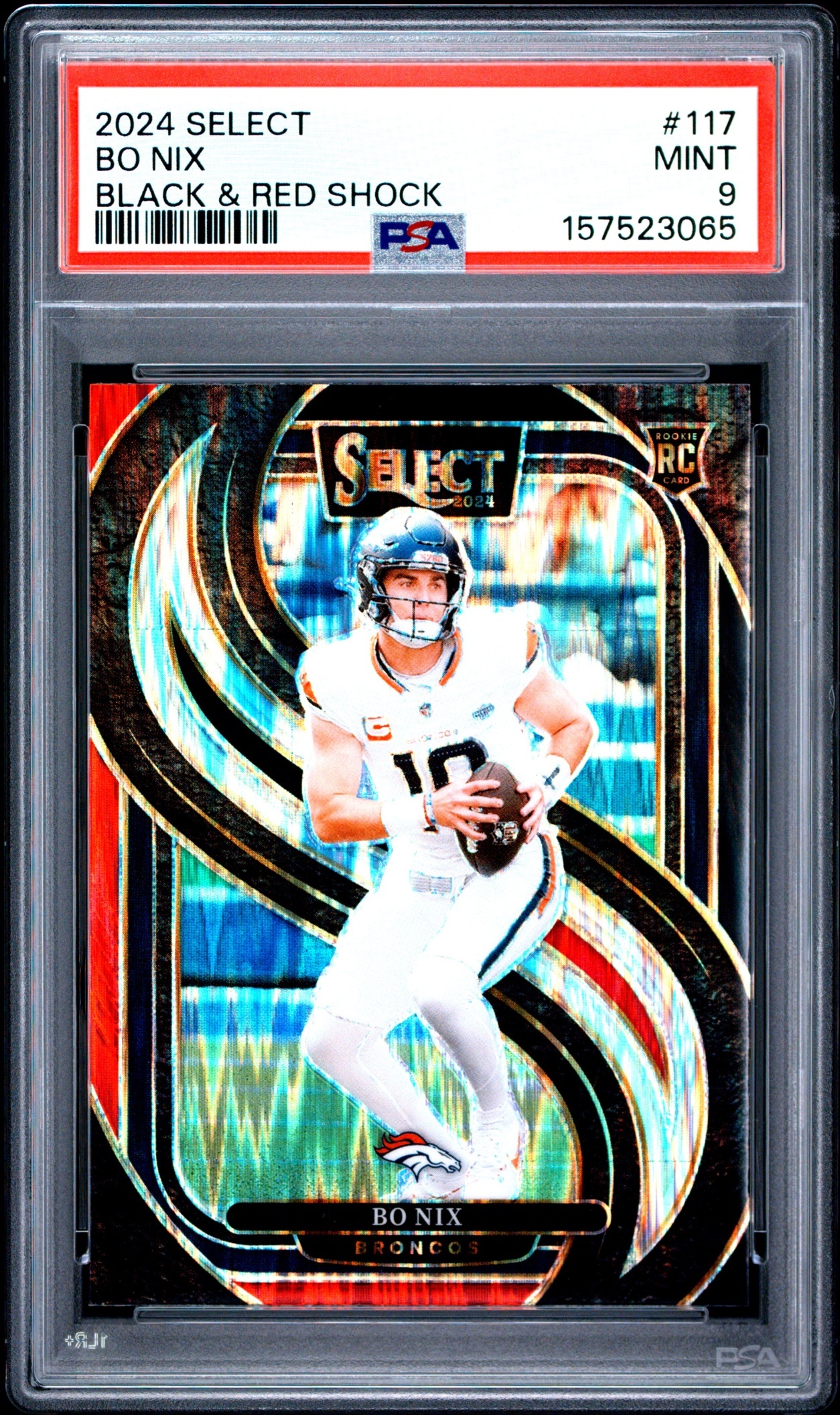 Card image for 2025 Panini Select Brock Purdy Premier Level Black and Red Prizm Shock #117 49ers