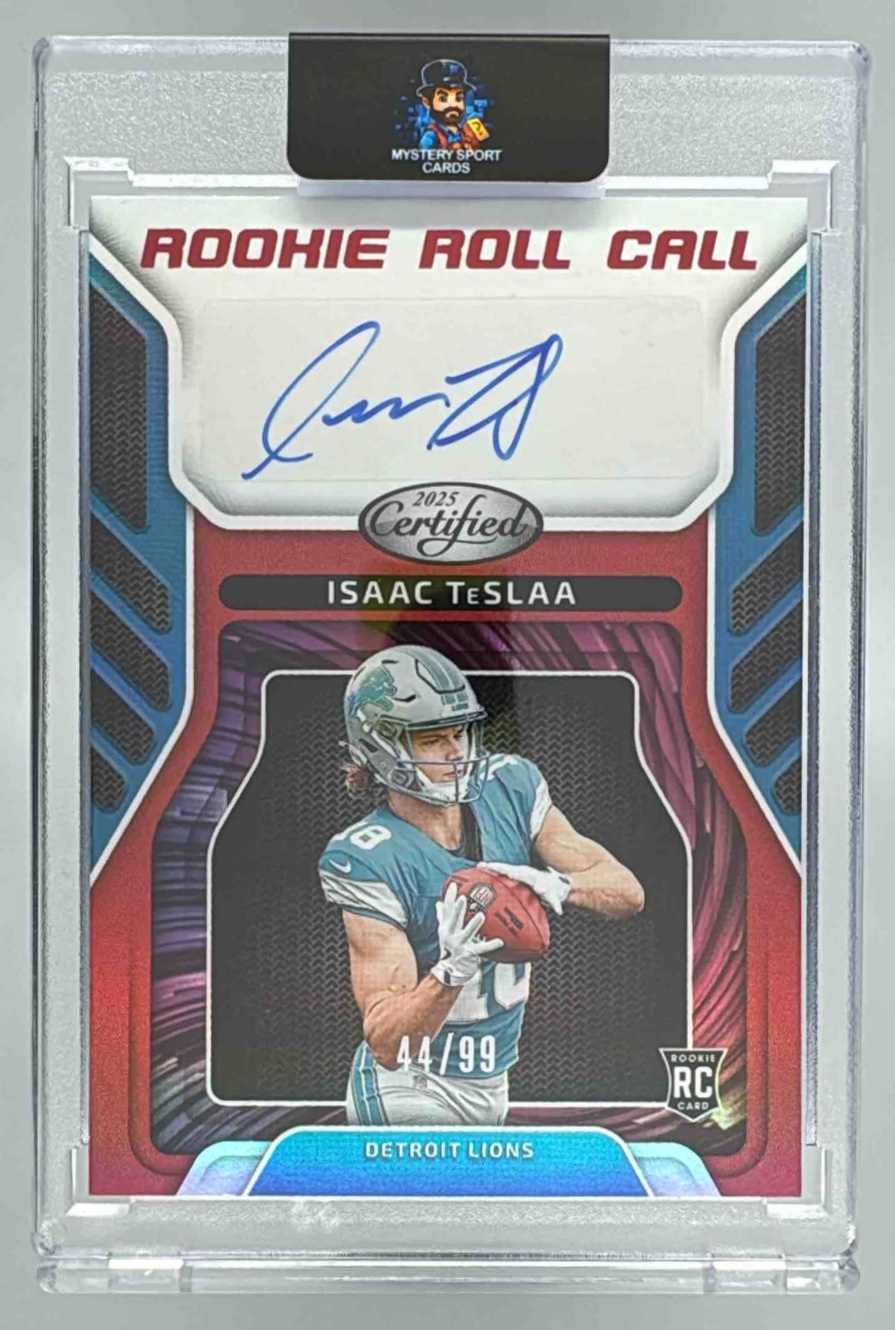 Card image for 2025 Panini Certified Isaac TeSlaa Rookie Roll Call Signatures Mirror Red /99 #RRC-ITA RC Auto Lions
