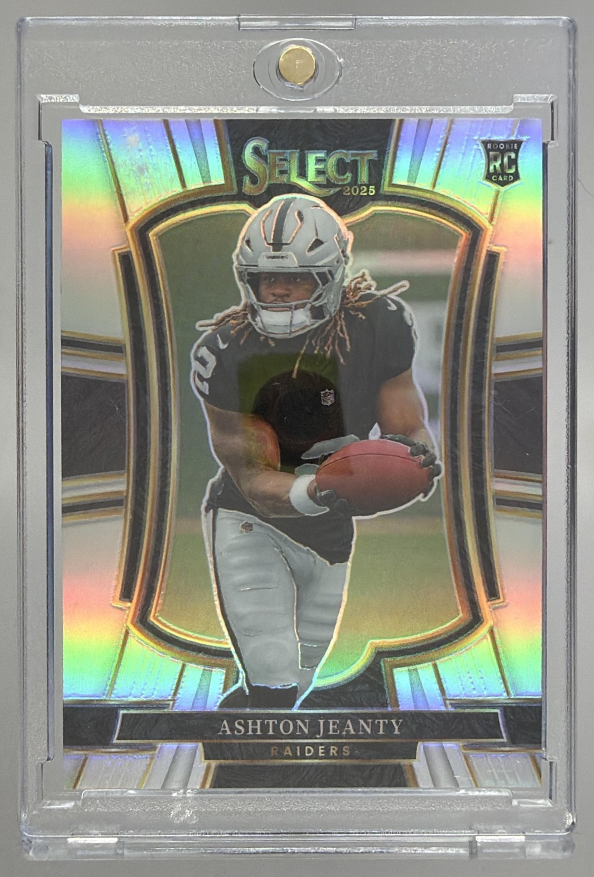 Card image for 2025 Panini Select Ashton Jeanty Premier Level Silver Prizm #104 RC Raiders