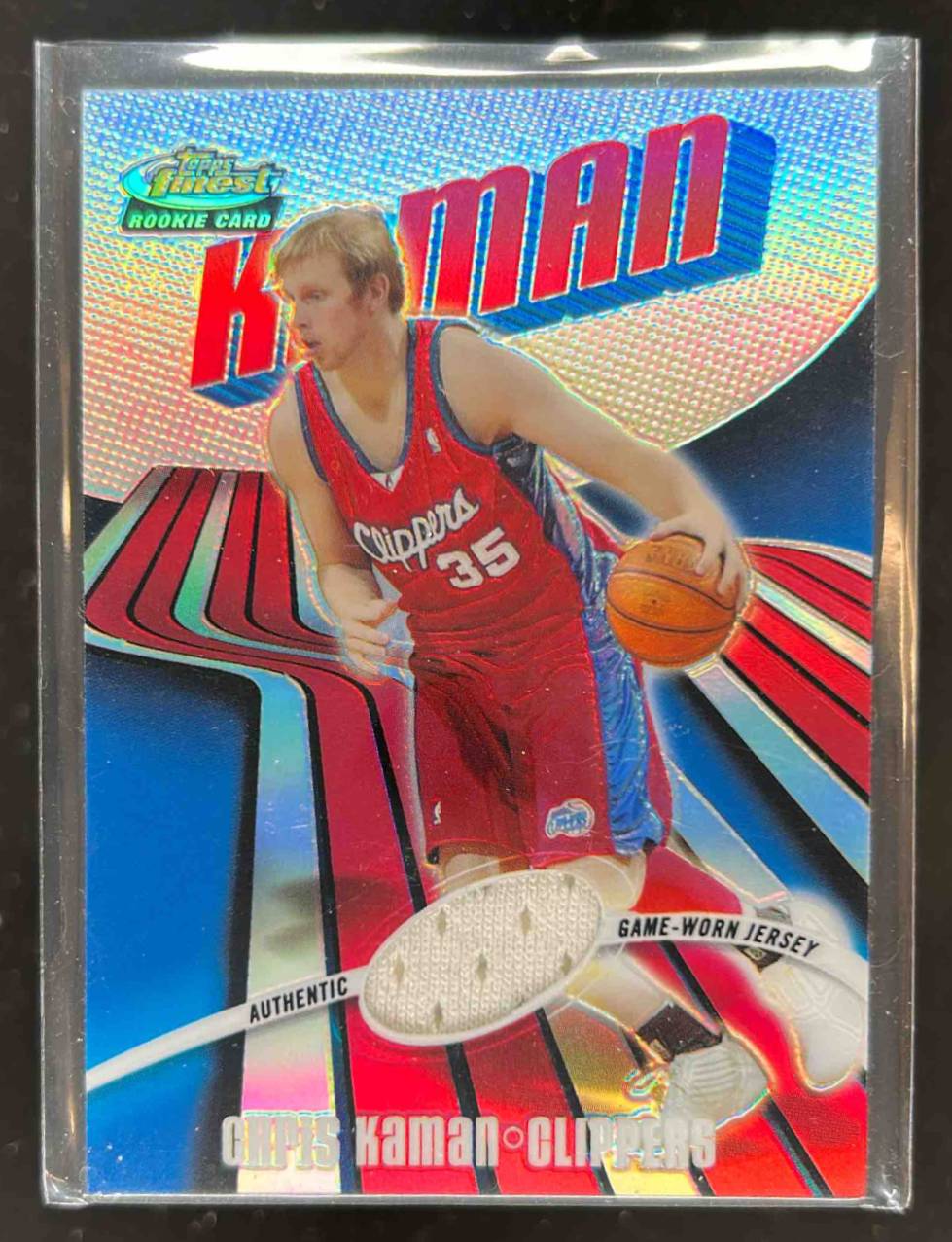 Card image for 2003-04 TOPPS FINEST CHRIS KAMAN REFRACTOR /250 #132 MEM RC LOS ANGELES CLIPPERS