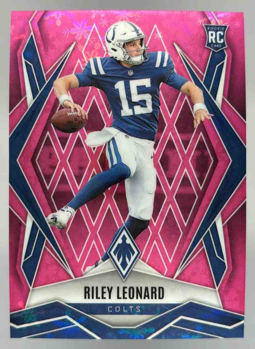 Card image for 2025 Panini Phoenix Riley Leonard Pink Winter /299 #170 RC Colts