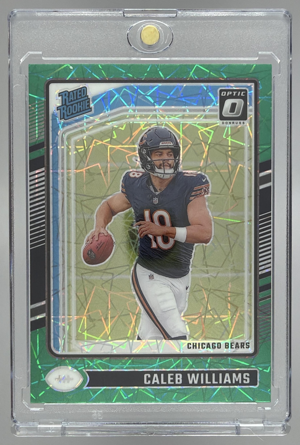Card image for 2024 Panini Donruss Optic Caleb Williams Green Velocity #201 Rated Rookie Bears