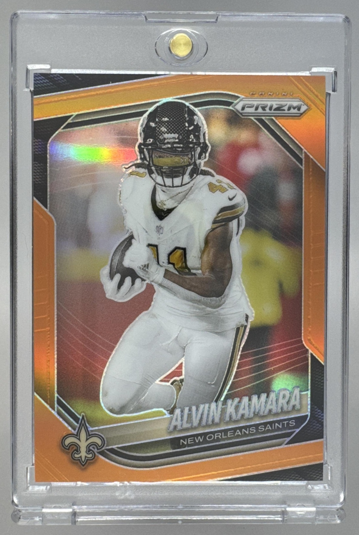 Card image for 2025 Panini Football Prizm Alvin Kamara Orange /249 #190 New Orleans Saints