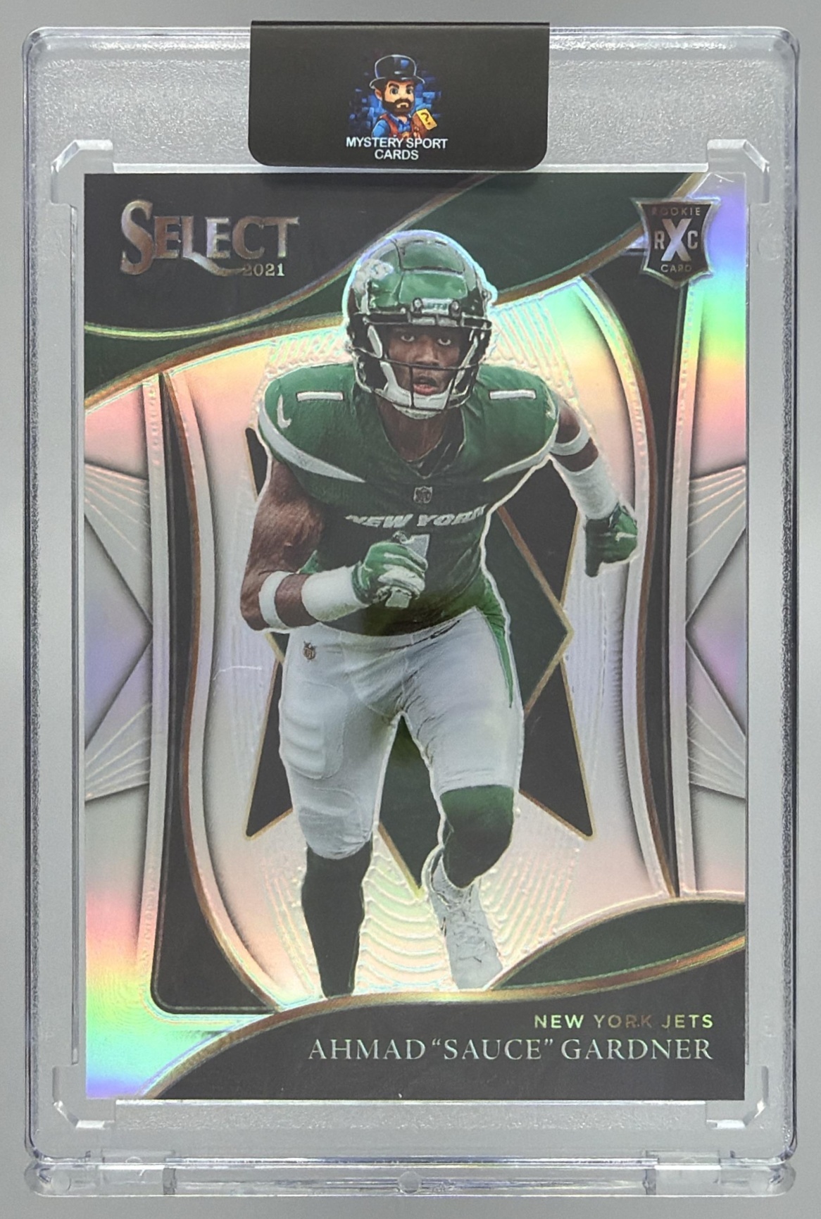 Card image for 2022 Panini Select Ahmad Sauce Gardner Prime Selections Tie Dye Prizm Signatures #PS-AG MEM Auto RC Jets