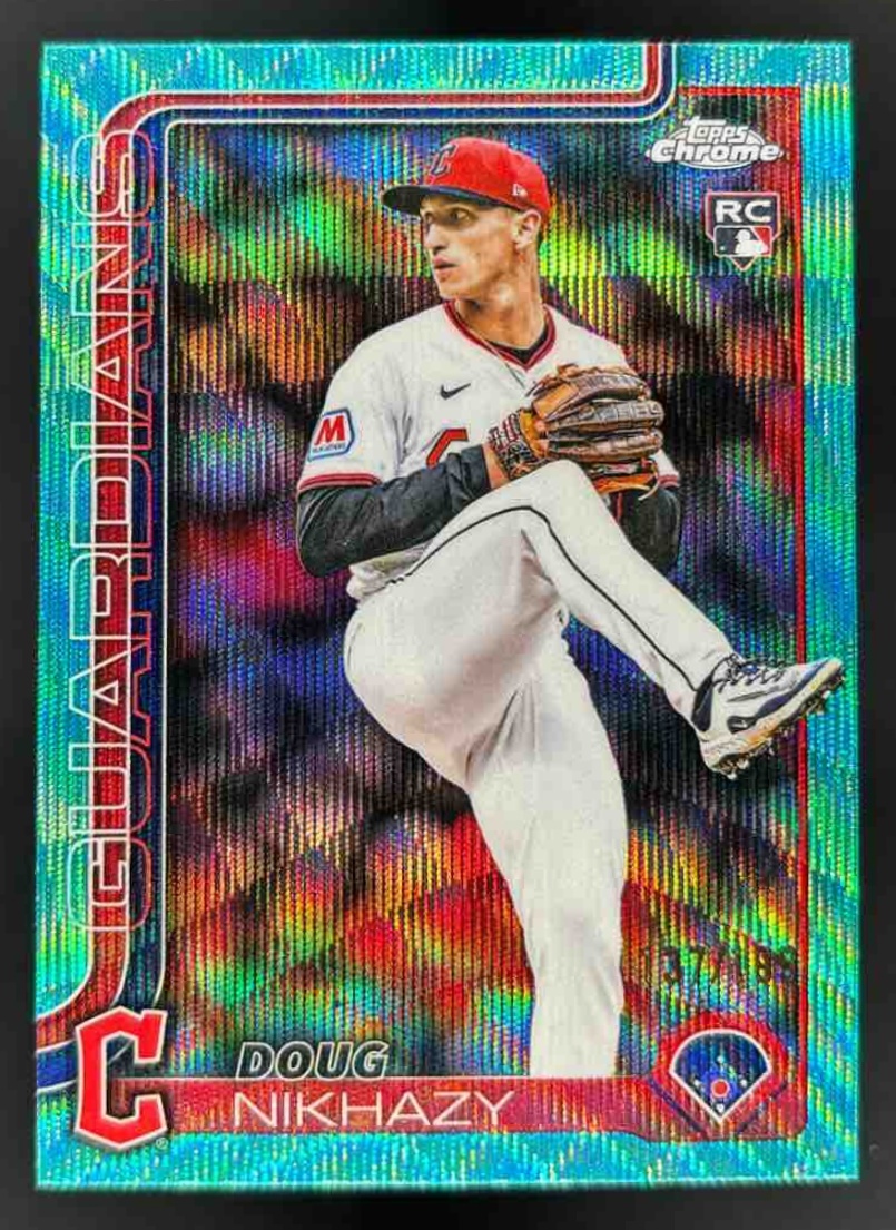 Card image for 2025 Topps Chrome Update Doug Nikhazy Aqua Wave Refractor /199 RC