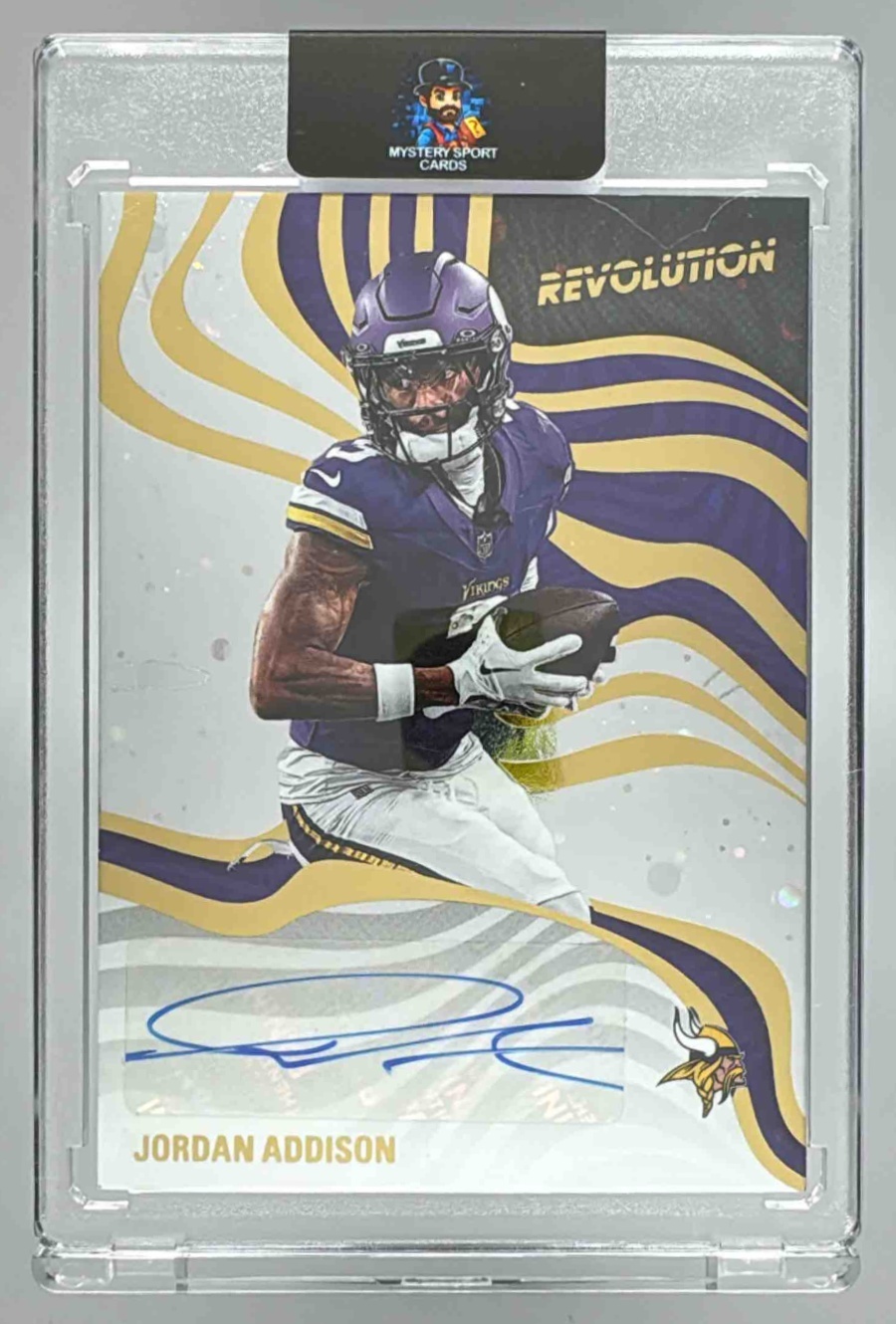 Card image for 2025 Panini Revolution Jordan Addison Signatures Swirl #RSA-JAN Auto Vikings