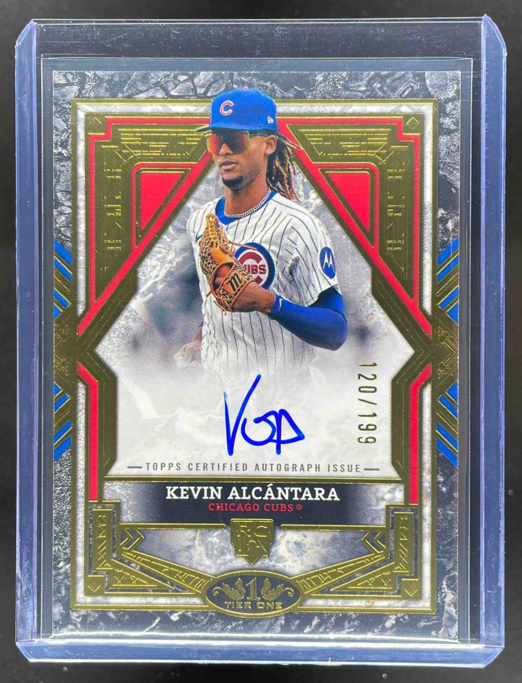 Card image for Kevin Alcantara 2025 Topps Tier One 3 Auto #BA-KA RC Chicago Cubs