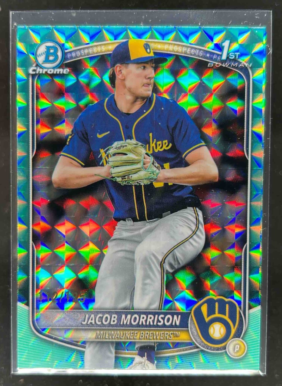 Card image for Jacob Morrison 2025 Bowman Draft Chrome Aqua Geometric Refractor /125
