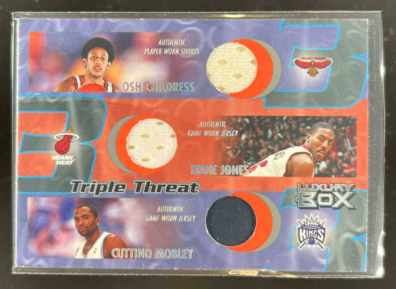 Card image for 2004-05 Topps Luxury Box Josh Childress / Eddie Jones Cuttino Mobley Triple Threat Relics /450 #TT-CJM