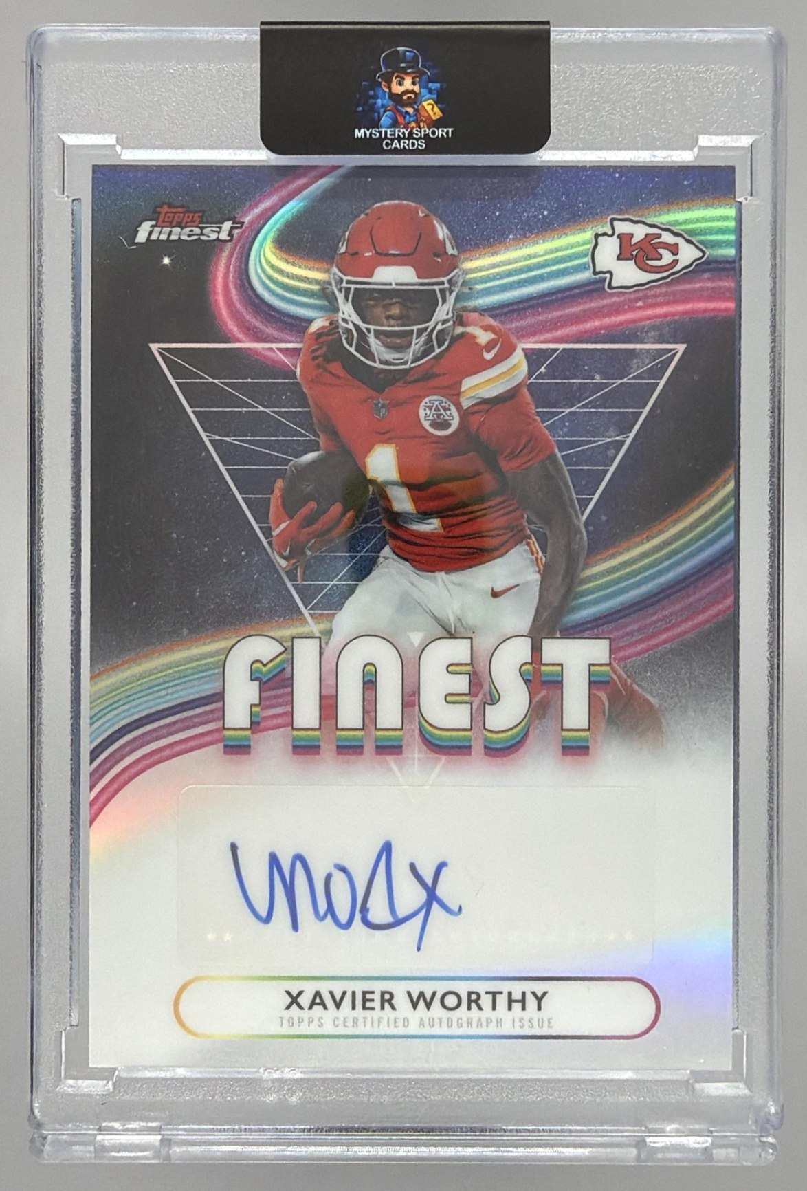 Card image for 2025 Topps Finest Xavier Worthy Auto Refractor #FA-XW Chiefs