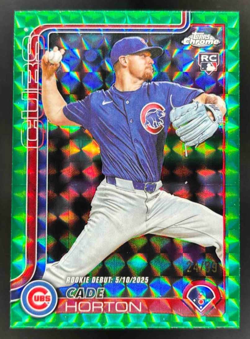 Card image for 2025 Topps Chrome Update Cade Horton Green Geometric Refractor /99 RC