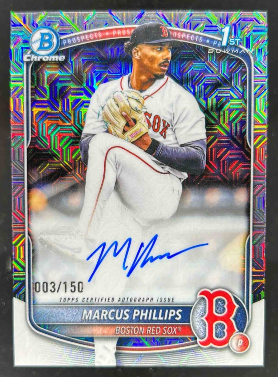 Card image for Marcus Phillips 2025 Bowman Draft Chrome Prospect Auto HTA Choice Refractor /150