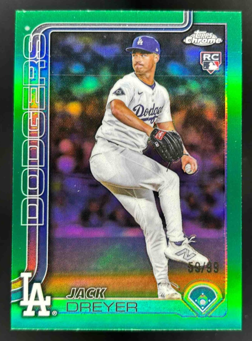 Card image for 2025 Topps Chrome Update Jack Dreyer Green Refractor /99 #USC39 Dodgers