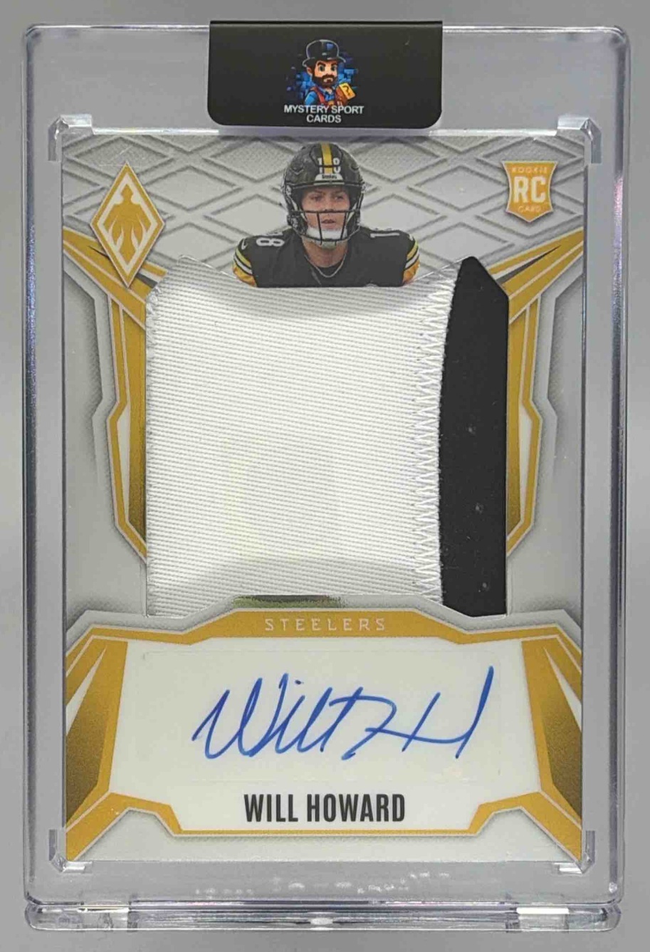 Card image for 2025 Panini Phoenix Will Howard RPS Rookie Patch Auto /199 #36 MEM RC Steelers