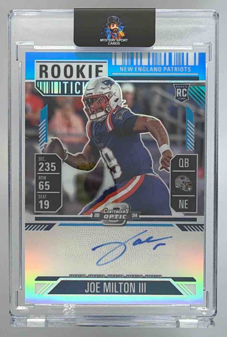 Card image for 2024 Panini Contenders Optic Joe Milton III Rookie Ticket RPS Auto Teal Prizm /75 #106b RC VAR