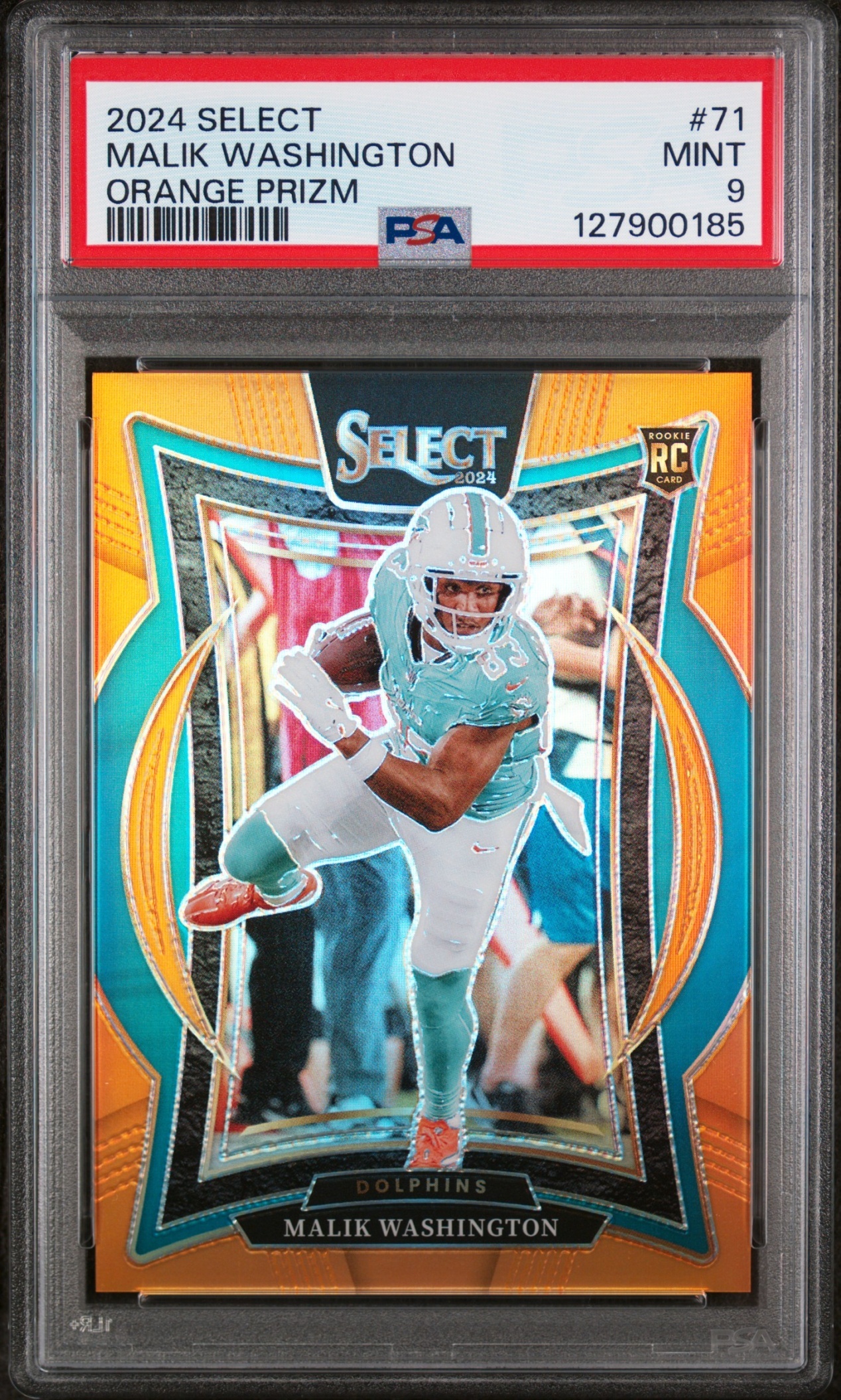 Card image for 2024 Panini Select Malik Washington Concourse Orange Prizm /49 #71 RC Dolphins