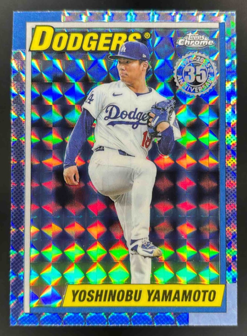 Card image for 2025 Topps Chrome Update Yoshinobu Yamamoto 1990 Geometric Refractor