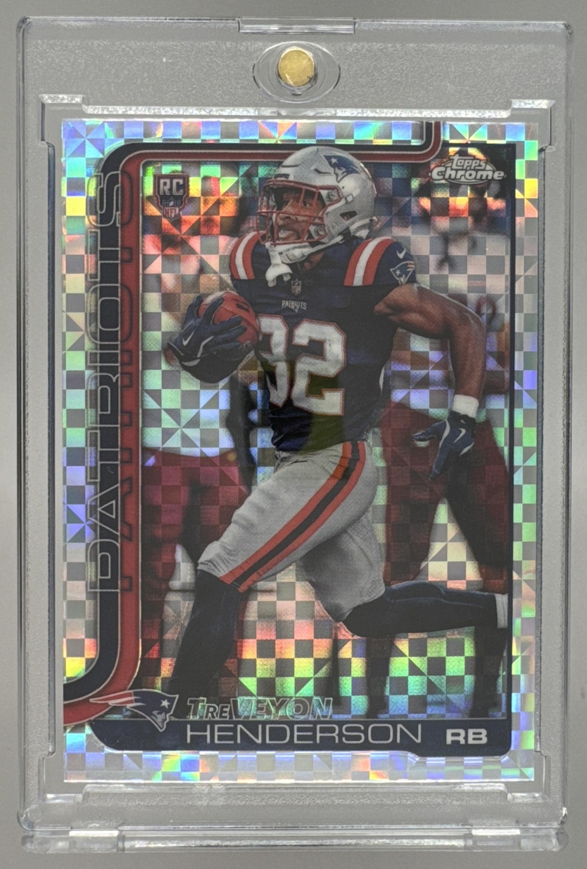 Card image for 2025 Topps Chrome TreVeyon Henderson Rookie #328 RC Patriots