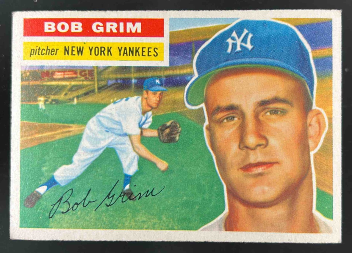 Card image for 1956 TOPPS BASEBALL BOB GRIM #52B NEW YORK YANKEES