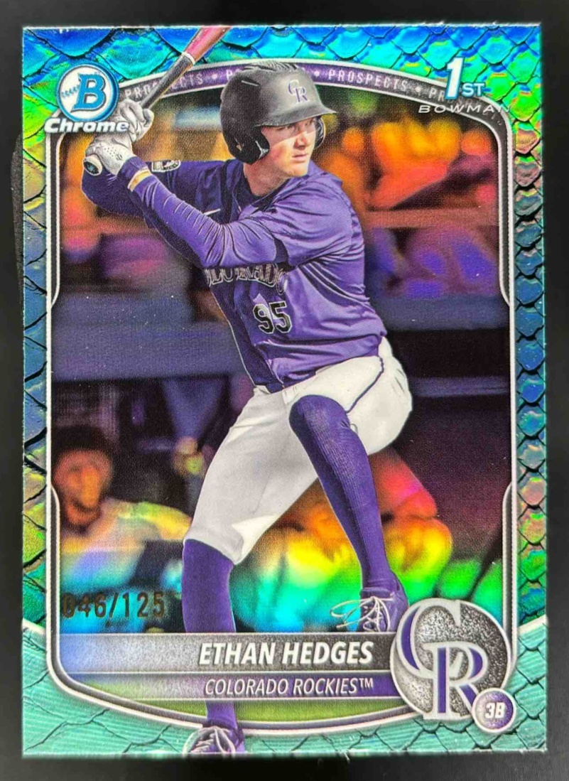 Card image for 2025 Bowman Draft Ethan Hedges Chrome Aqua Reptilian Refractor /125 1st