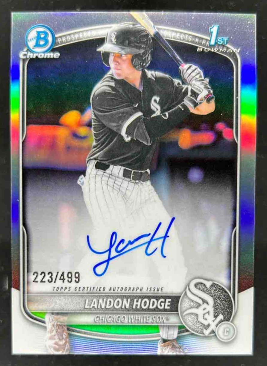 Card image for Landon Hodge 2025 Bowman Draft Chrome Prospect Auto Refractor /499