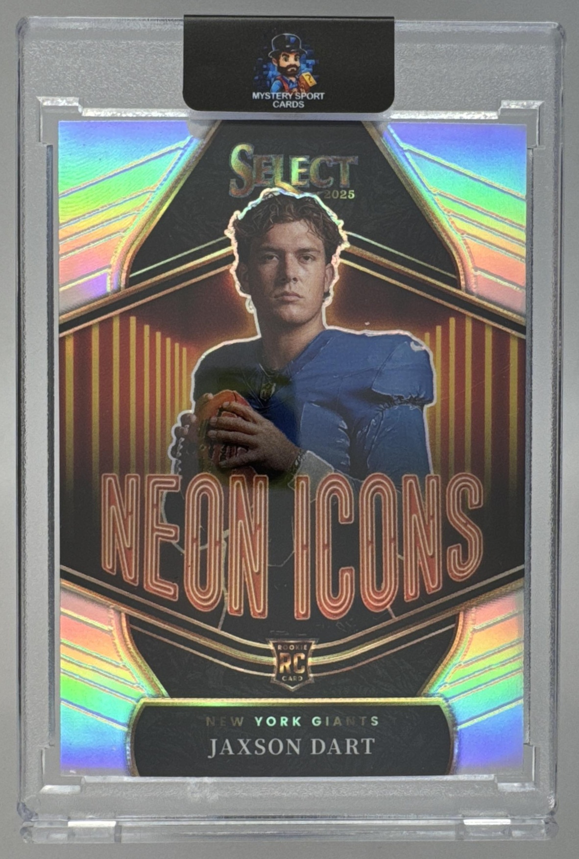 Card image for 2025 Panini Football Select Jaxson Dart Neon Icons #18 New York Giants