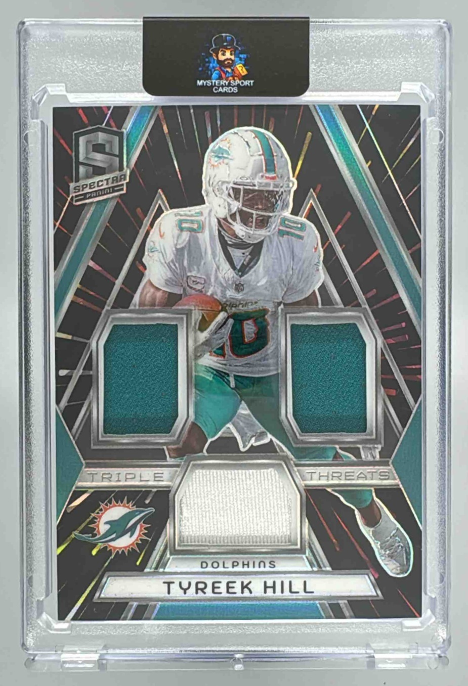 Card image for 2024 Panini Spectra Tyreek Hill Triple Threats Hyper /75 #TT-THL MEM Dolphins