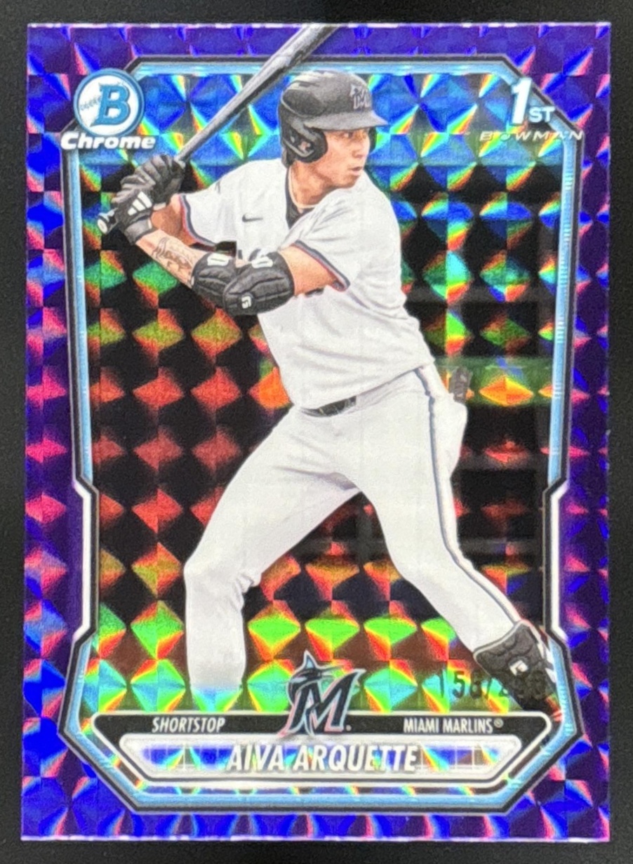 Card image for 2026 Bowman Aiva Arquette Chrome Purple Geometric Refractor /250 1st Prospect
