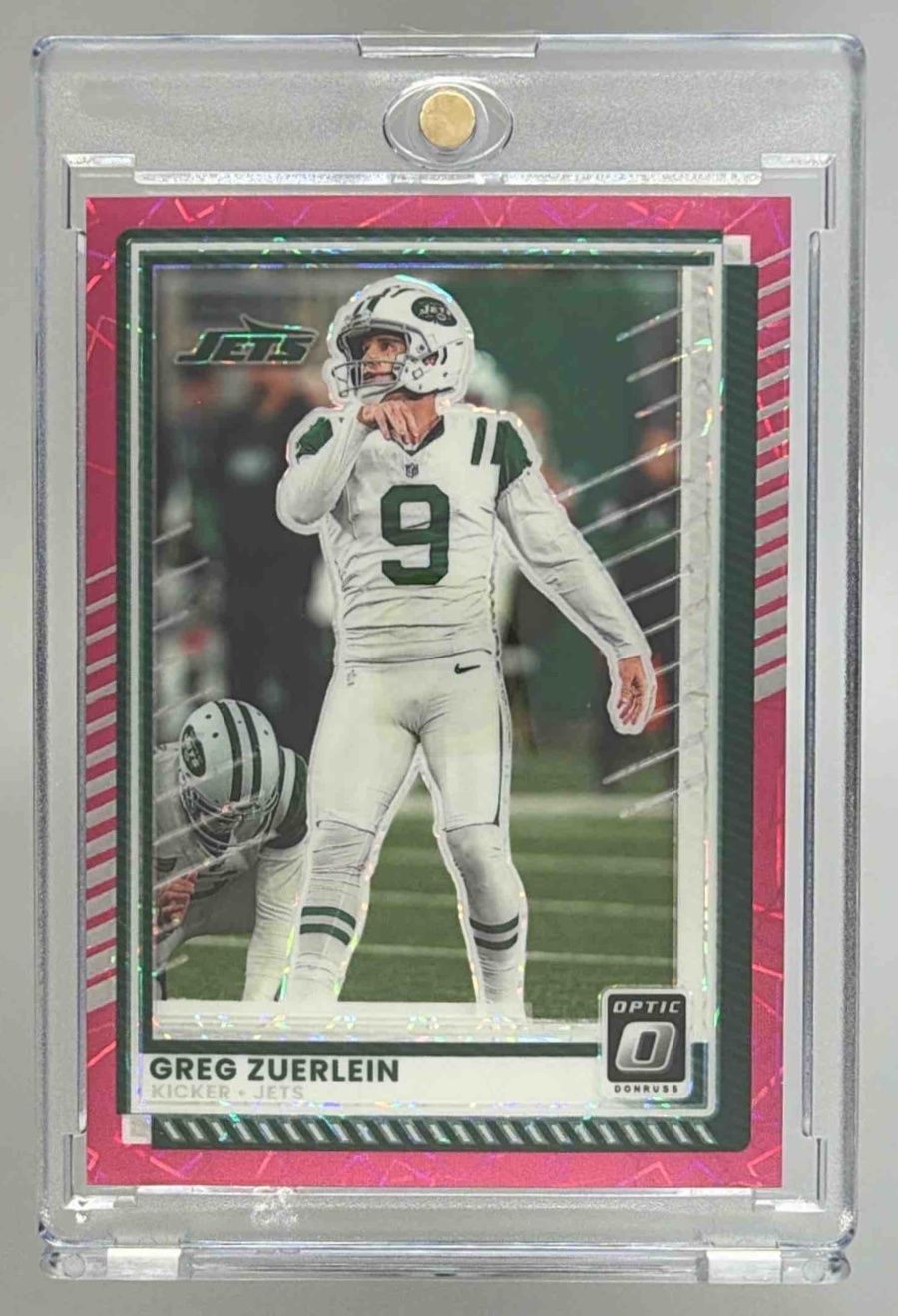 Card image for 2025 Panini Donruss Optic Greg Zuerlein Pink Velocity Prizm /99 #67 Jets