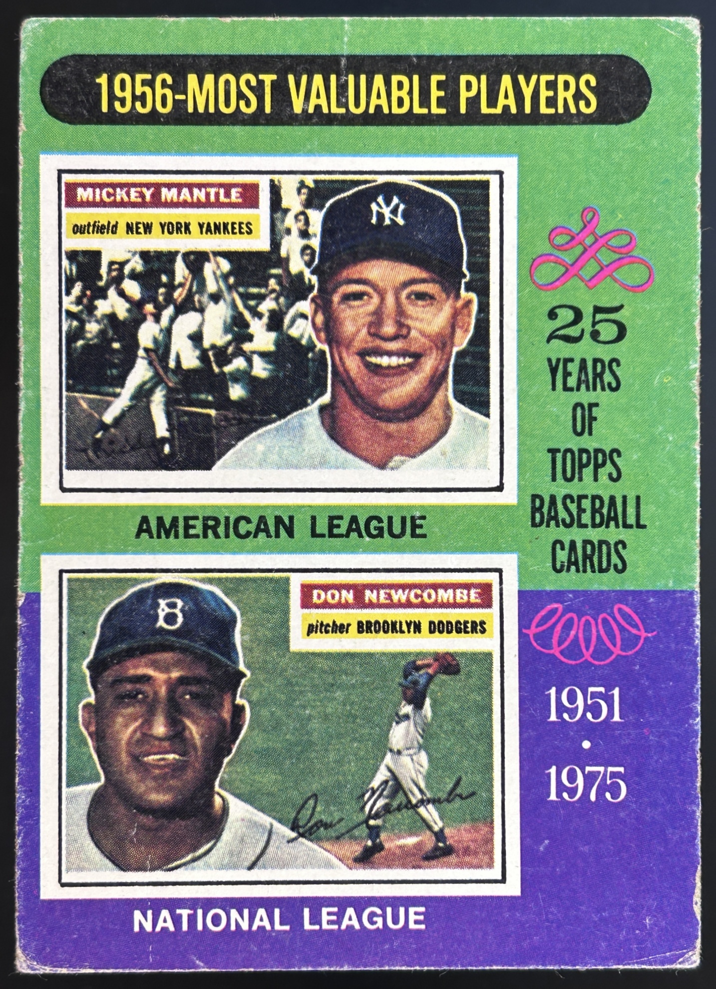 Card image for 1975 TOPPS 1956 MVPS MICKEY MANTLE DON NEWCOMBE M #194 NEW YORK YANKEES